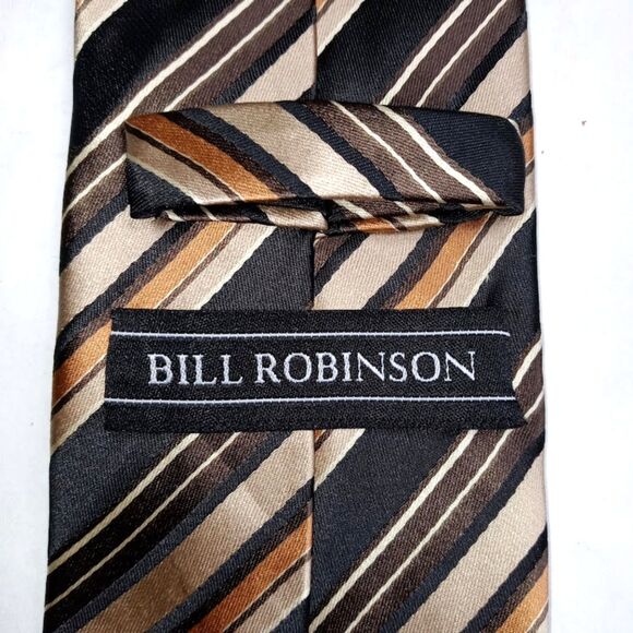 Bill Robinson Black Brown Striped Tie Polyester Necktie 3.5 X 58 - Picture 2 of 2